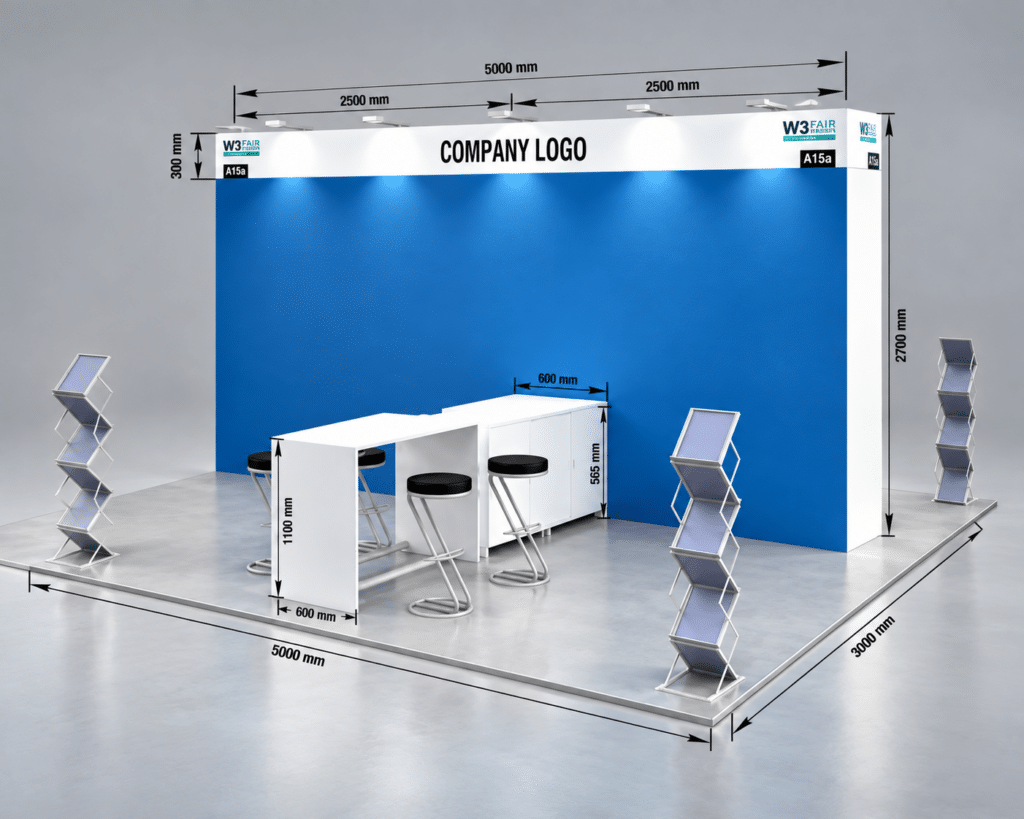 W3+ Fair Messestand 15qm Skizze