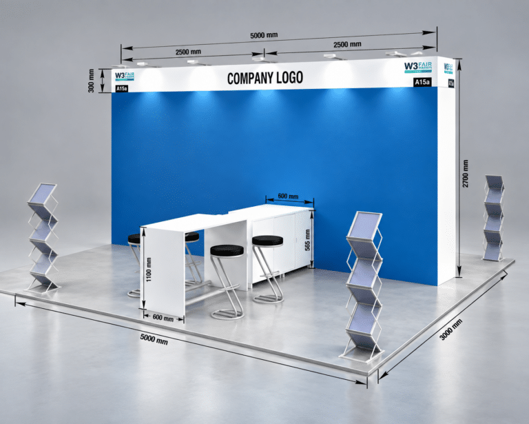 W3+ Fair Messestand 15qm Skizze
